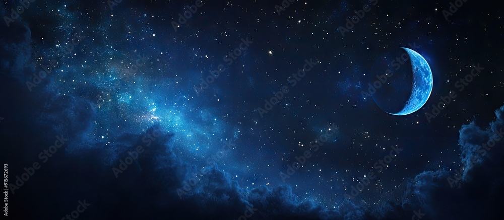 Poster moon stars and dark sky night banner a deep blue starry space background transitioning into a dark n