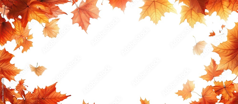 Poster Frame of autumn maple leaves with copyspace on a white background