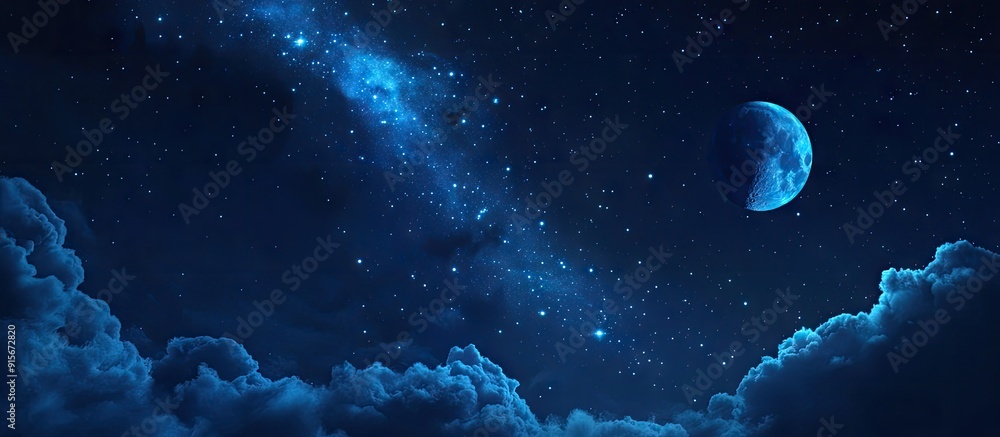 Poster moon stars and dark sky night banner a deep blue starry space background transitioning into a dark n