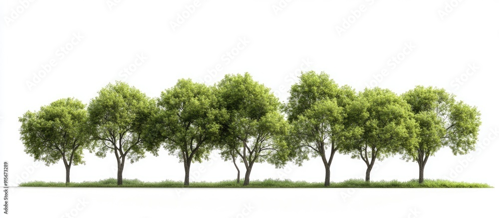 Poster a group of green elm trees isolated against a white background symbolizes nature ecology conservatio