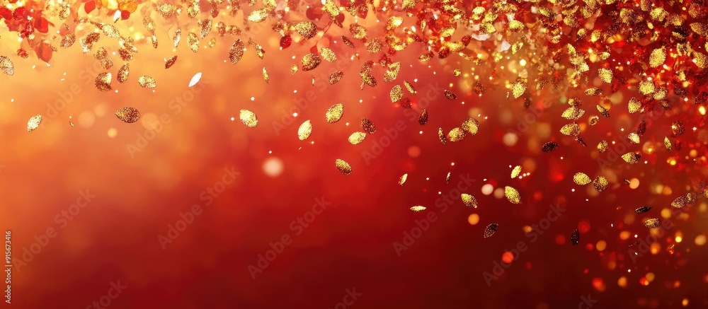 Poster Golden and red background for a Christmas greeting card. with copy space image. Place for adding text or design