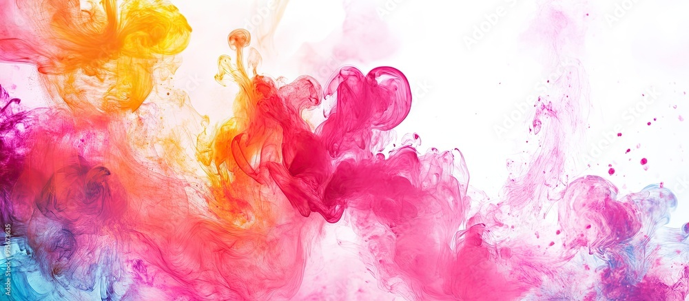 Poster Acrylic paints and ink in water Abstract background frame Isolated on white. with copy space image. Place for adding text or design