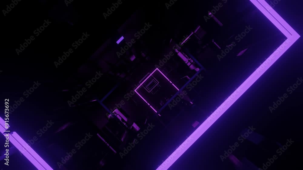 Poster neon flash light structures. hi-tech neon sci-fi tunel. trendy neon glow lines form pattern and cons