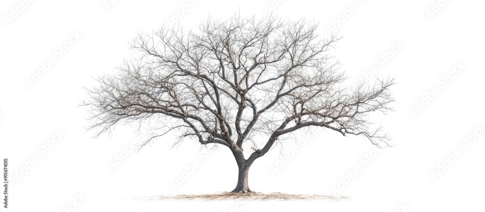 Poster Tree with no leaves and branches set against a white isolated background featuring copy space