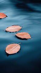 Obraz premium Autumn leaves gracefully floating on calm water with a dark backdrop