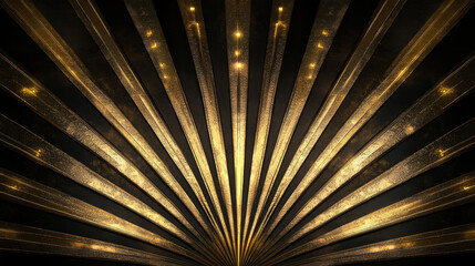 A dramatic art deco background with symmetrical golden rays on black