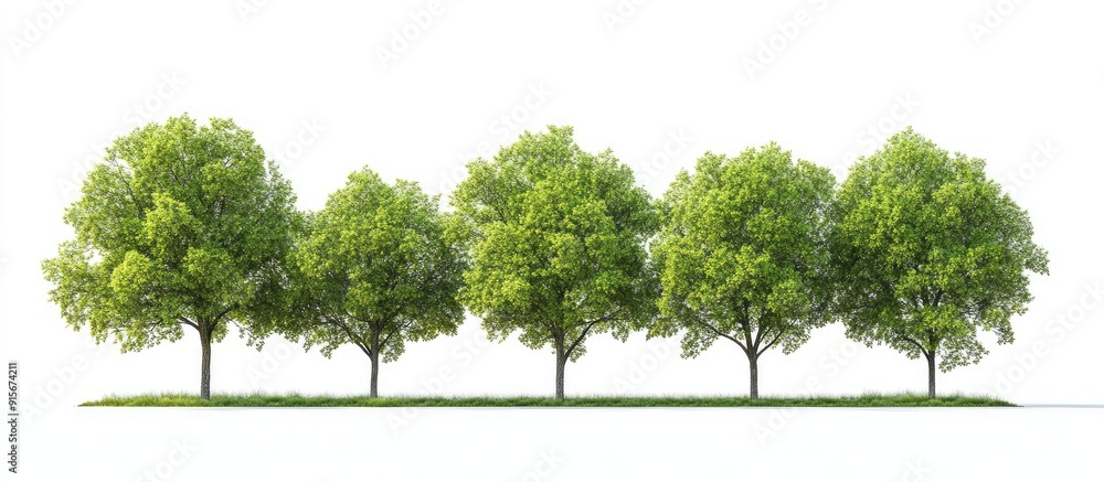 Poster a group of green elm trees isolated against a white background symbolizes nature ecology conservatio