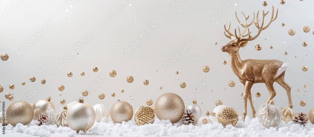 Poster christmas arrangement new year or christmas pattern flat lay top view featuring a deer decorative go