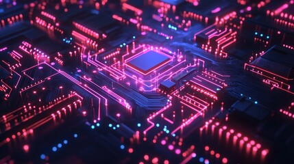 Obraz premium Glowing digital circuit board with cyber effects