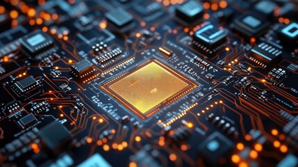 Fototapeta premium Glowing digital circuit board with cyber effects