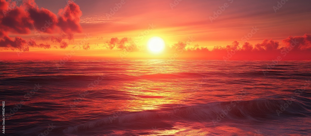 Aufkleber a red sunset above the ocean along the shore. with copy space image. place for adding text or design