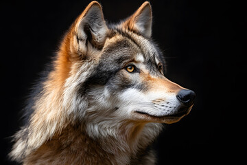 Fototapeta premium Portrait of adult wolf on black background