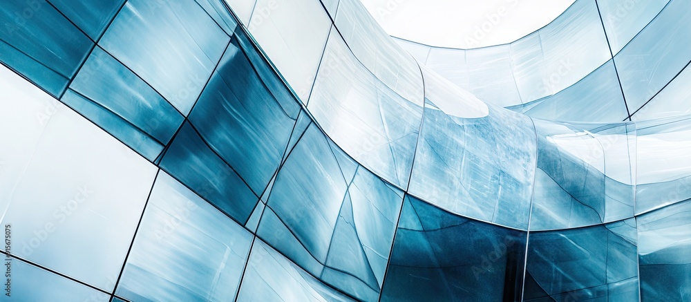 Poster abstract close up of a glass clad facade of a contemporary building made of reflective plate glass a