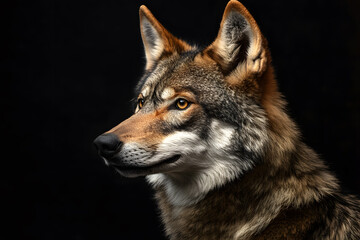 Obraz premium Portrait of adult wolf on black background