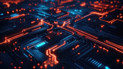Fototapeta premium Glowing digital circuit board with cyber effects