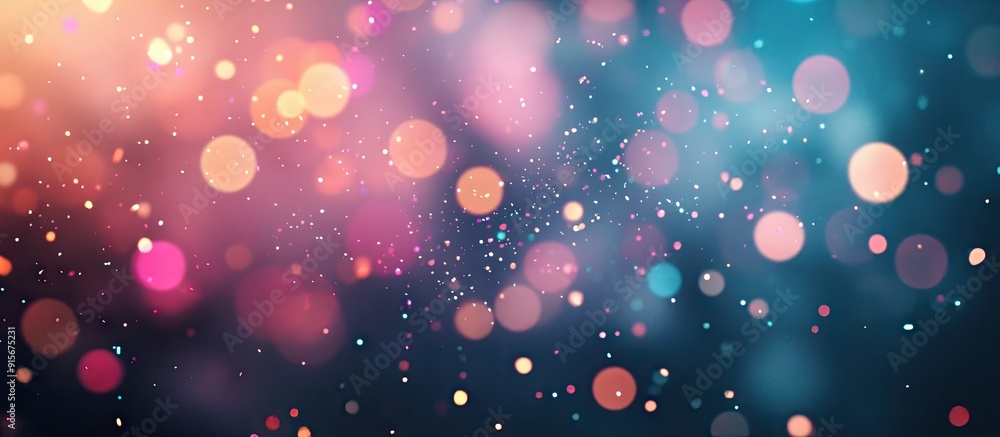 Poster Defocused abstract light blur blink and sparkle background in a horizontal format Glittering shine with dots and confetti. with copy space image. Place for adding text or design