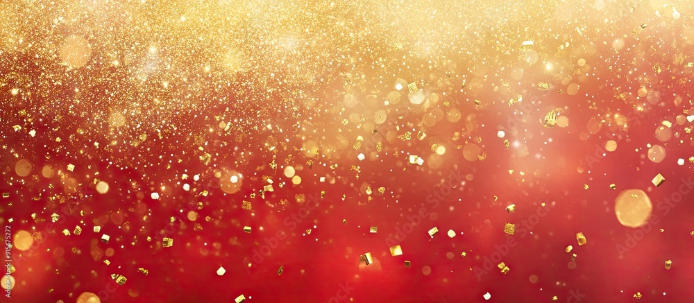 Fototapete Golden and red background for a Christmas greeting card. with copy space image. Place for adding text or design