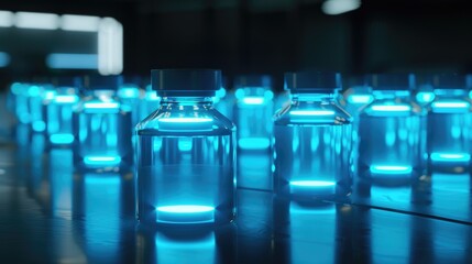 Glowing medical vials on a dark background