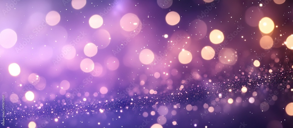 Poster Blurred dots create an abstract bokeh background featuring white against a dark purple backdrop. with copy space image. Place for adding text or design