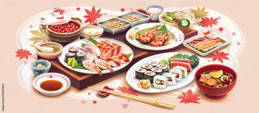 Poster Japanese New Year cuisine. with copy space image. Place for adding text or design