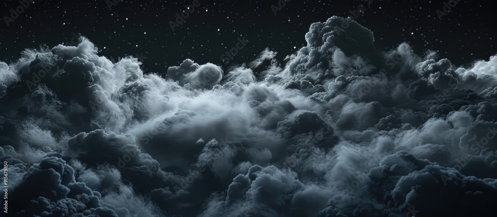 Poster clouds in the dark sky create a stunning celestial landscape. with copy space image. Place for adding text or design