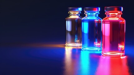 Glowing medical vials on a dark background