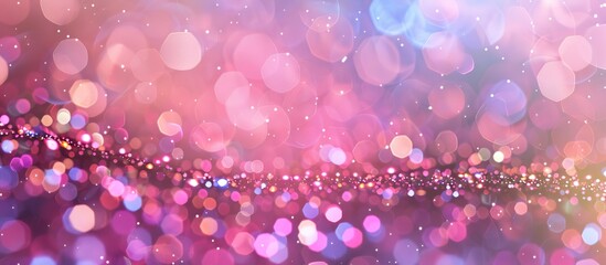 Festive backdrop featuring ribbons glitters and bokeh on a white background Copyspace