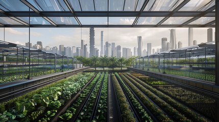 Futuristic Urban Greenhouse with City Skyline