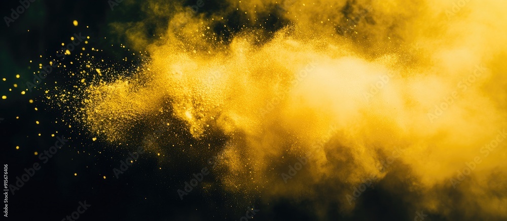 Aufkleber abstract powder splattered background freeze motion of yellow powder bursting throwing color powder 