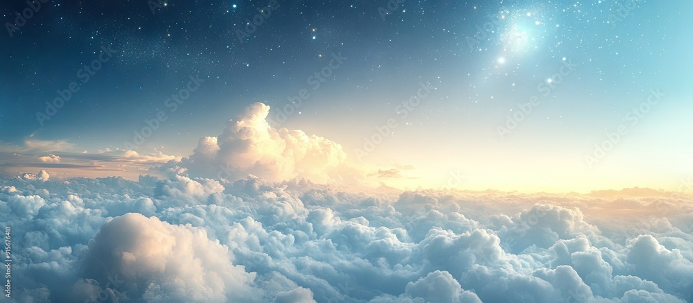 Aufkleber Creative background of clouds and a starry sky Unique wallpaper. with copy space image. Place for adding text or design