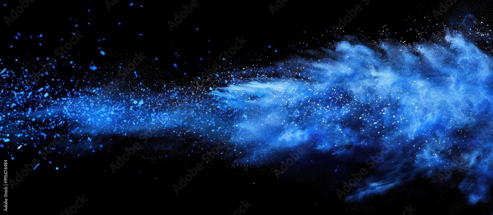 Poster abstract blue powder splattered background capturing the freeze motion of color powder exploding bei