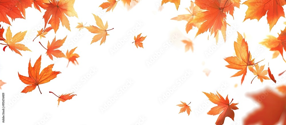 Poster Frame of autumn maple leaves with copyspace on a white background