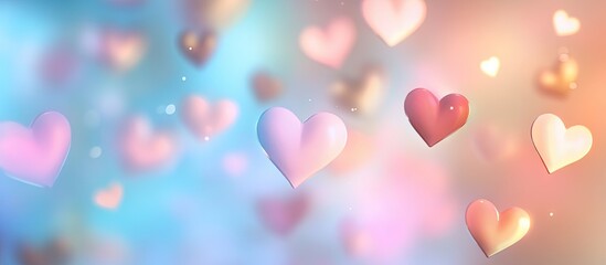 Blurred background related to Valentine s Day Valentine s Day card Soft pastel colors Multicolored white hearts wallpaper. with copy space image. Place for adding text or design