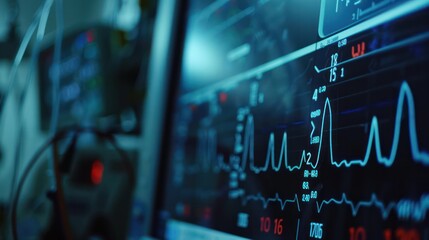 A heart rate monitor Close-up photo in hospital.