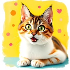 Fototapeta premium Fun, whimsical elements with bright colors and a sense of joy and creativity, cat 