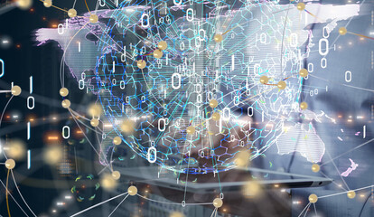 abstract lines with dots over dark background.