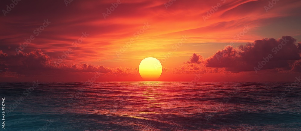 Aufkleber A red sunset above the ocean along the shore. with copy space image. Place for adding text or design