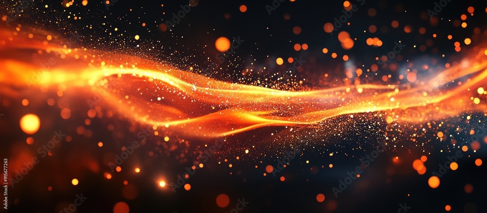 Aufkleber fire flames on an abstract black background with burning red hot sparks rising and glowing orange pa