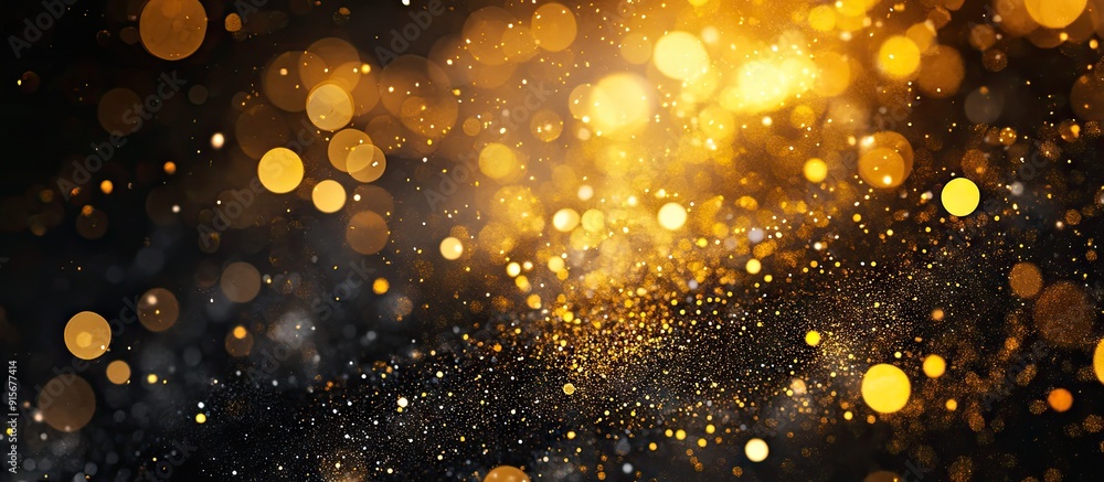 Aufkleber abstract gold bokeh on a black backdrop blurred yellow lights abstract texture. with copy space imag