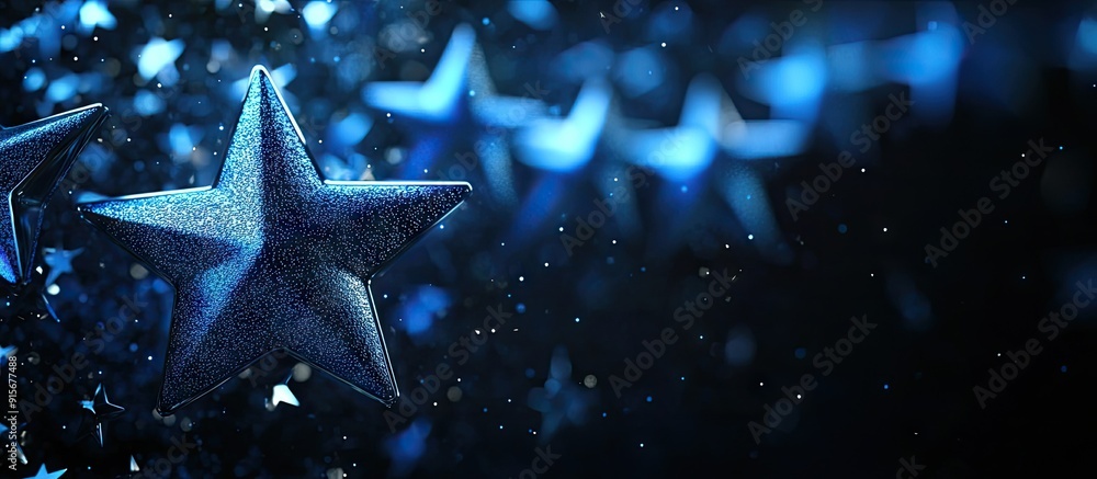 Aufkleber Blue stars set against a black background with space for your text. with copy space image. Place for adding text or design