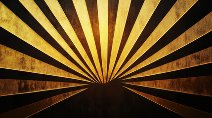 Art deco background with golden rays on black, vintage style, 3D rendering illustration design for banner or poster