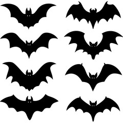 A collection of bat silhouettes displayed on a pristine white background