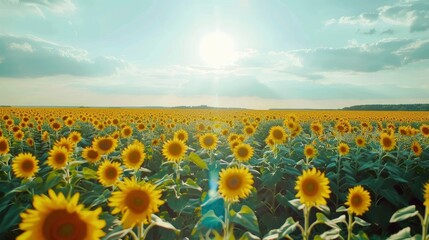 A vibrant field of sunflowers stretching towards the horizon.