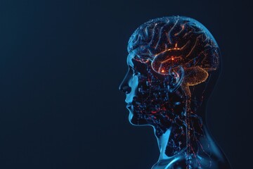 Human brain with glowing nerve connections and neural paths