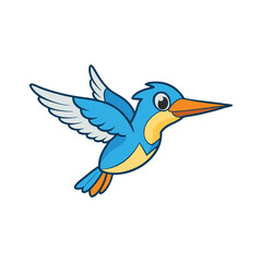 Flying kingfisher cartoon vector illustration on white background, perfect for clipart.