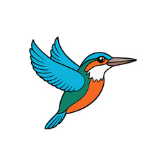 Flying kingfisher cartoon vector illustration on white background, perfect for clipart.
