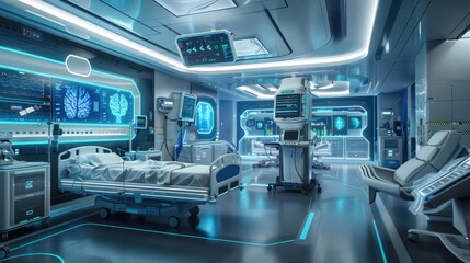 Obraz premium High-tech hospital room with automated monitoring systems