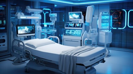 High-tech hospital room with automated monitoring systems