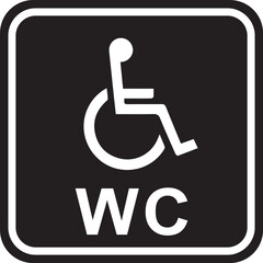 Disabled WC toilet direction sign on isolated white floor, black and white color