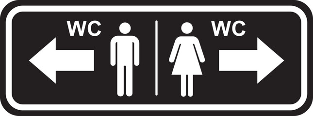 Male and female WC toilet direction sign on isolated white background, black and white color